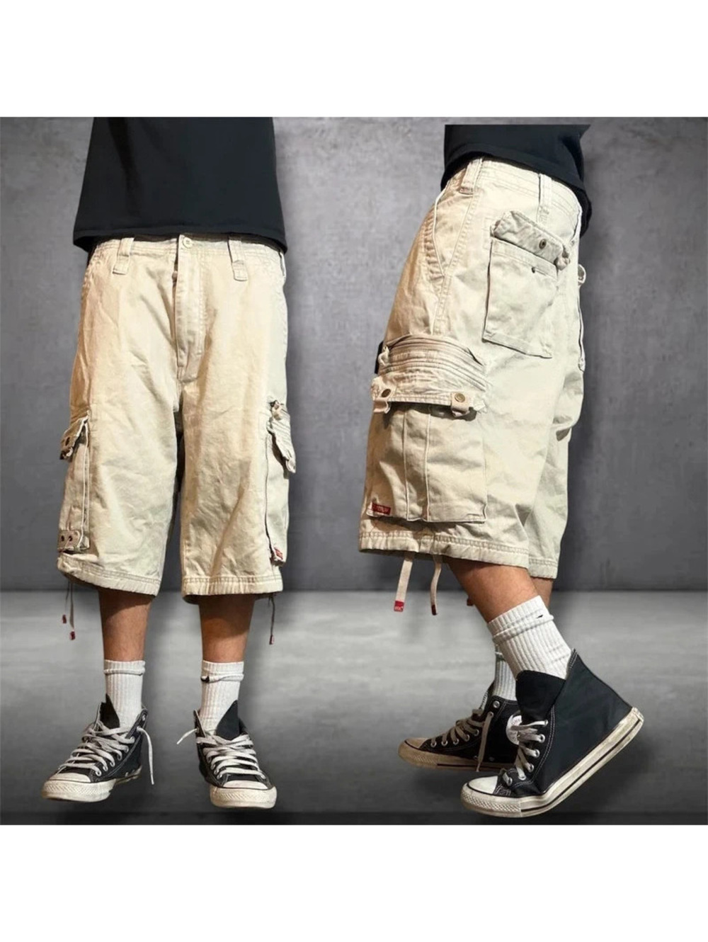 Y2K baggy beige tan cargo shorts U.S expedition